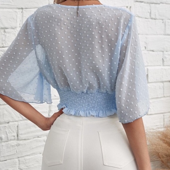 Boho Swiss dot v neck butterfly sleeve shirred top - Picture 9 of 9